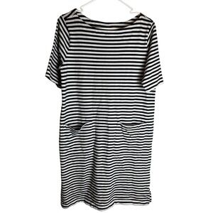 J. Jill Womens Black White Striped Cotton Boat Neck Pocket Shift Dress Size M